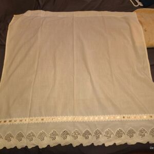 Cream Lace Trim Curtains- 4 Panels Pink Ribbon Trim. Delicate And Vintage